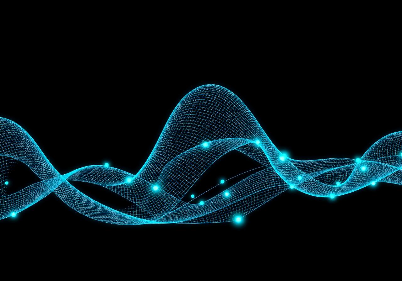 Glowing connection waveforms over a dark background